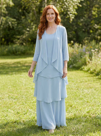 Chiffon Tiered 2 Piece Mother of the Bride Dresses with Wraps