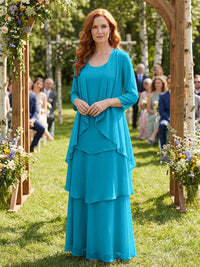 Chiffon Tiered 2 Piece Mother of the Bride Dresses with Wraps