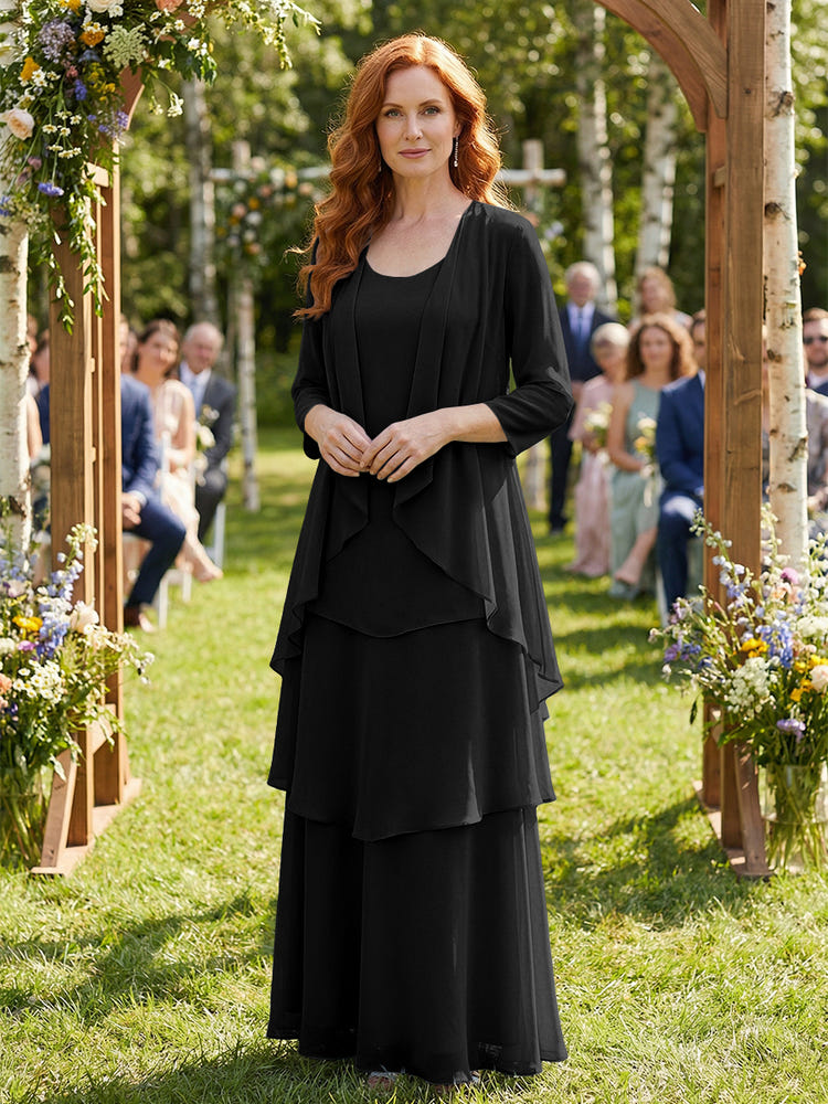 Chiffon Tiered 2 Pieces Mother of the Bride Dresses with Jacket