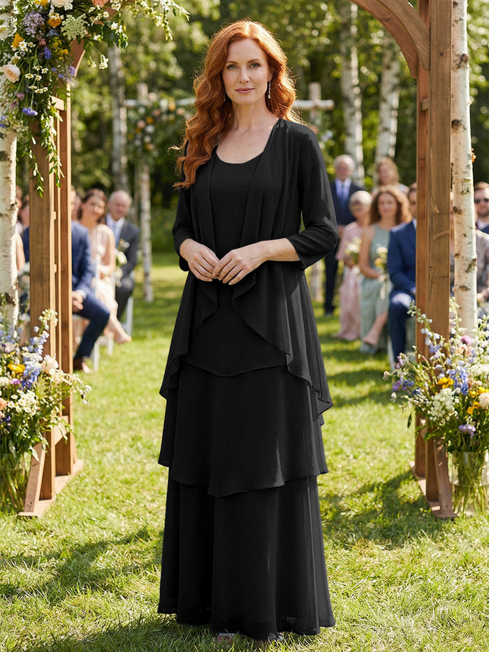 Chiffon Tiered 2 Pieces Mother of the Bride Dresses with Jacket