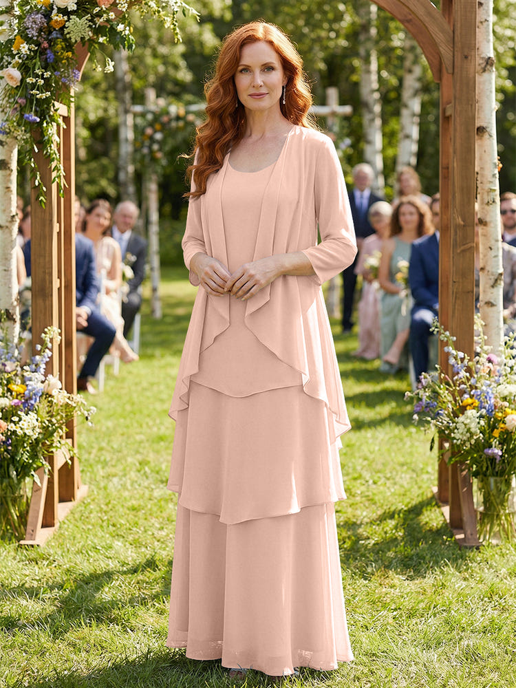 Chiffon Tiered 2 Pieces Mother of the Bride Dresses with Jacket