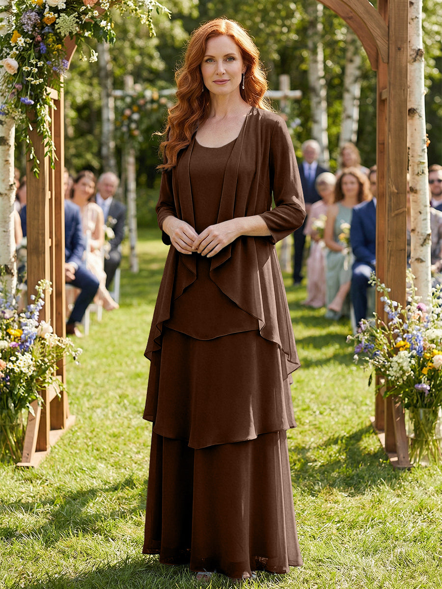 Chiffon Tiered 2 Piece Mother of the Bride Dresses with Wraps