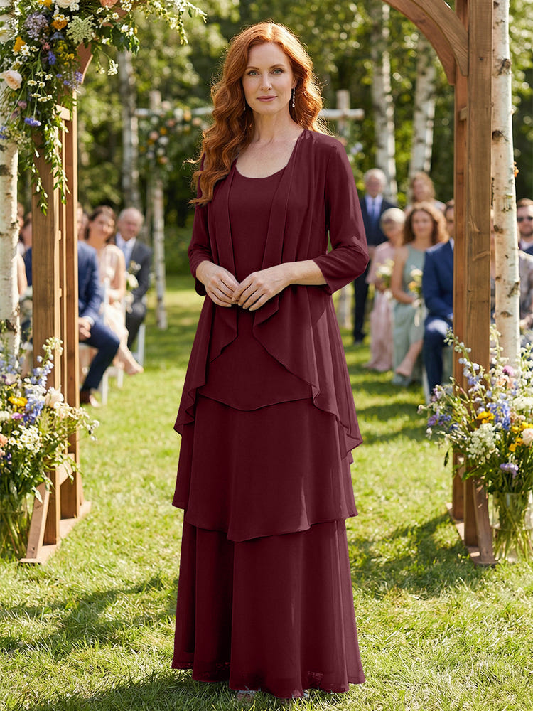 Chiffon Tiered 2 Pieces Mother of the Bride Dresses with Jacket