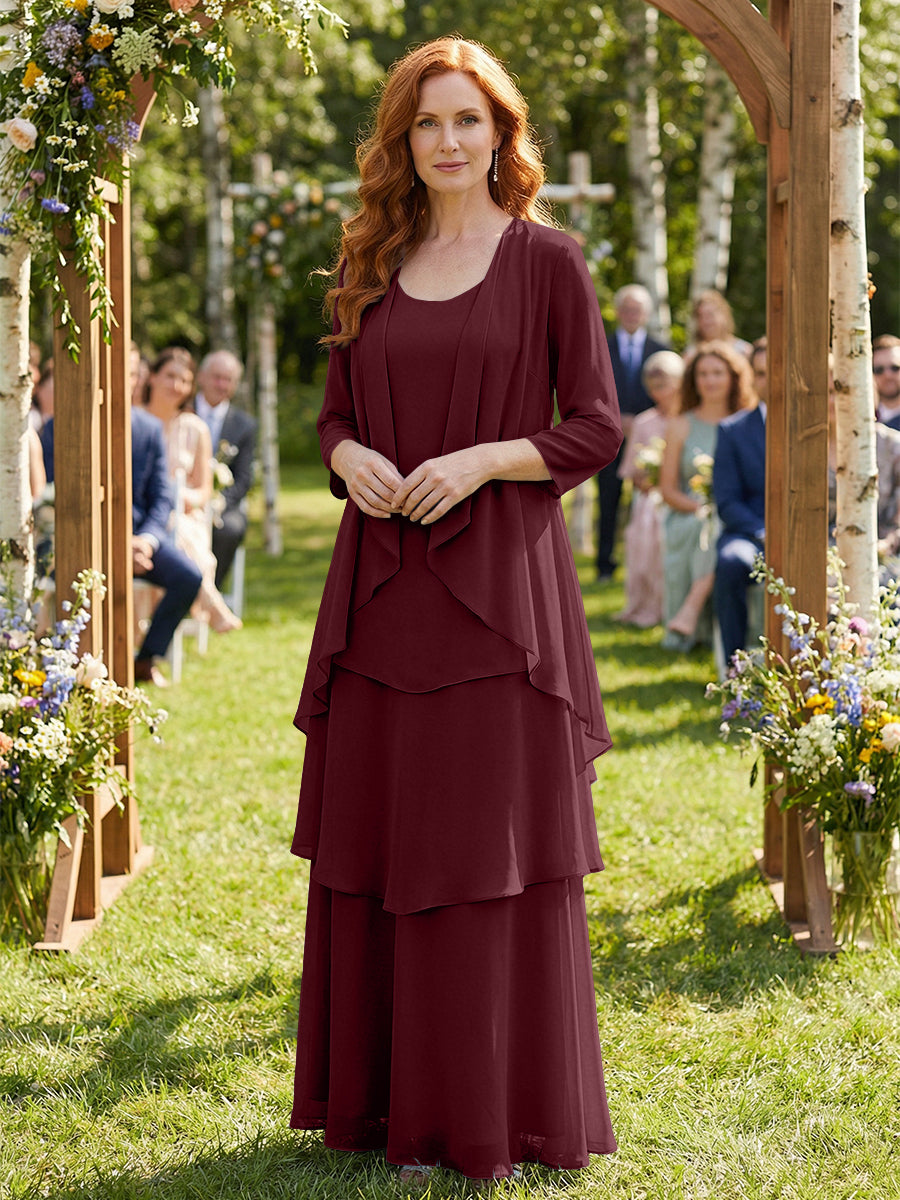 Chiffon Tiered 2 Piece Mother of the Bride Dresses with Wraps