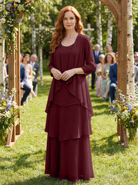 Chiffon Tiered 2 Piece Mother of the Bride Dresses with Wraps