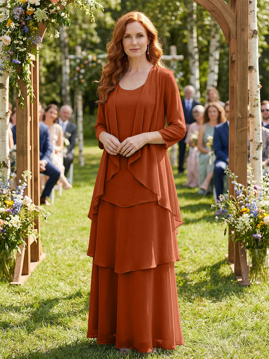Chiffon Tiered 2 Piece Mother of the Bride Dresses with Wraps