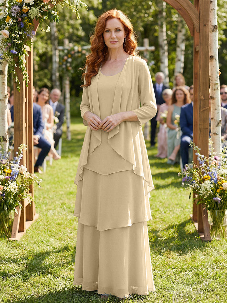Chiffon Tiered 2 Pieces Mother of the Bride Dresses with Jacket