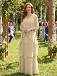 Chiffon Tiered 2 Piece Mother of the Bride Dresses with Wraps