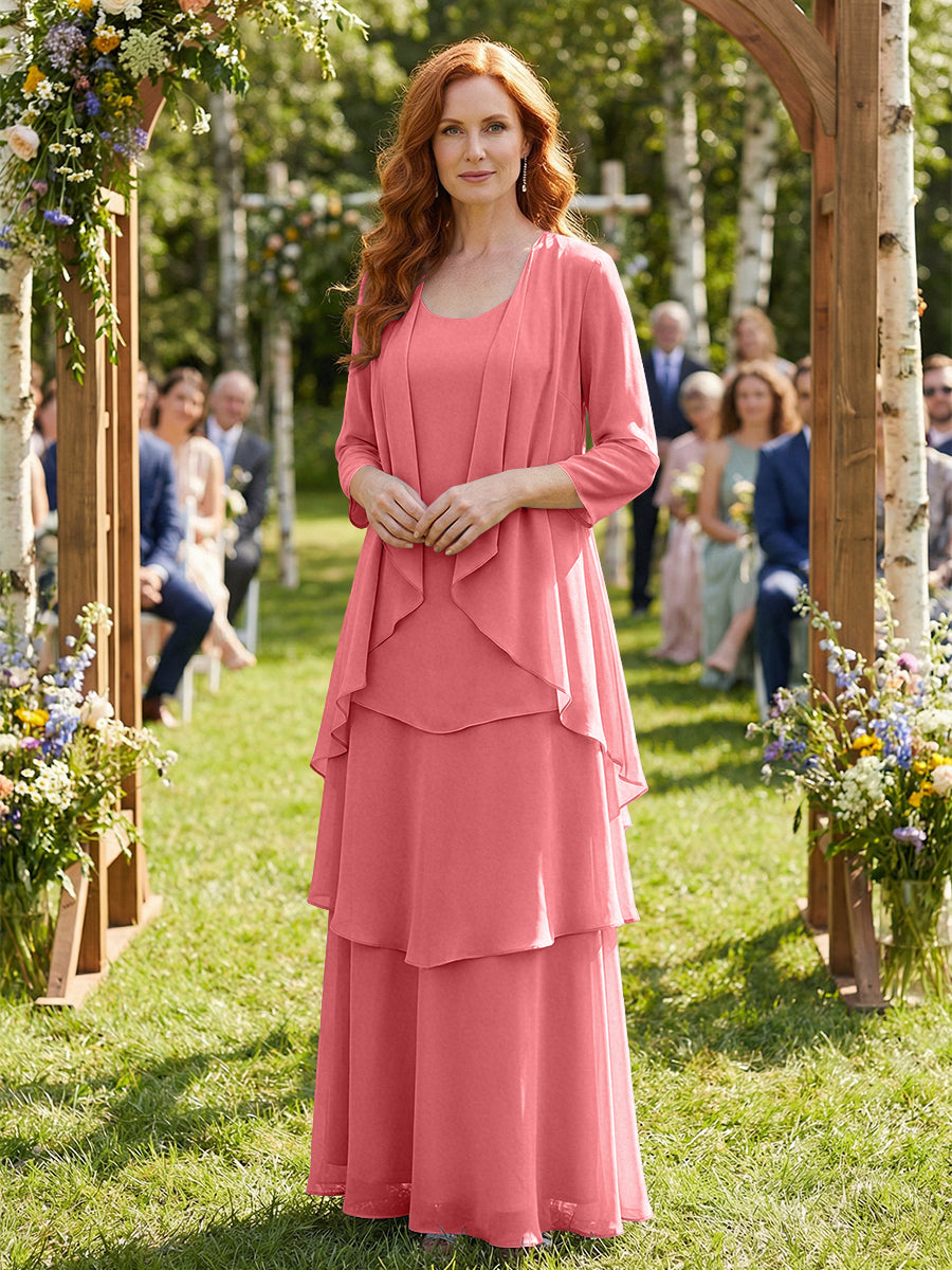 Chiffon Tiered 2 Piece Mother of the Bride Dresses with Wraps