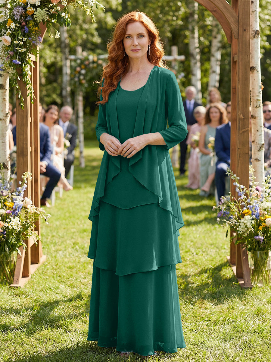 Chiffon Tiered 2 Piece Mother of the Bride Dresses with Wraps