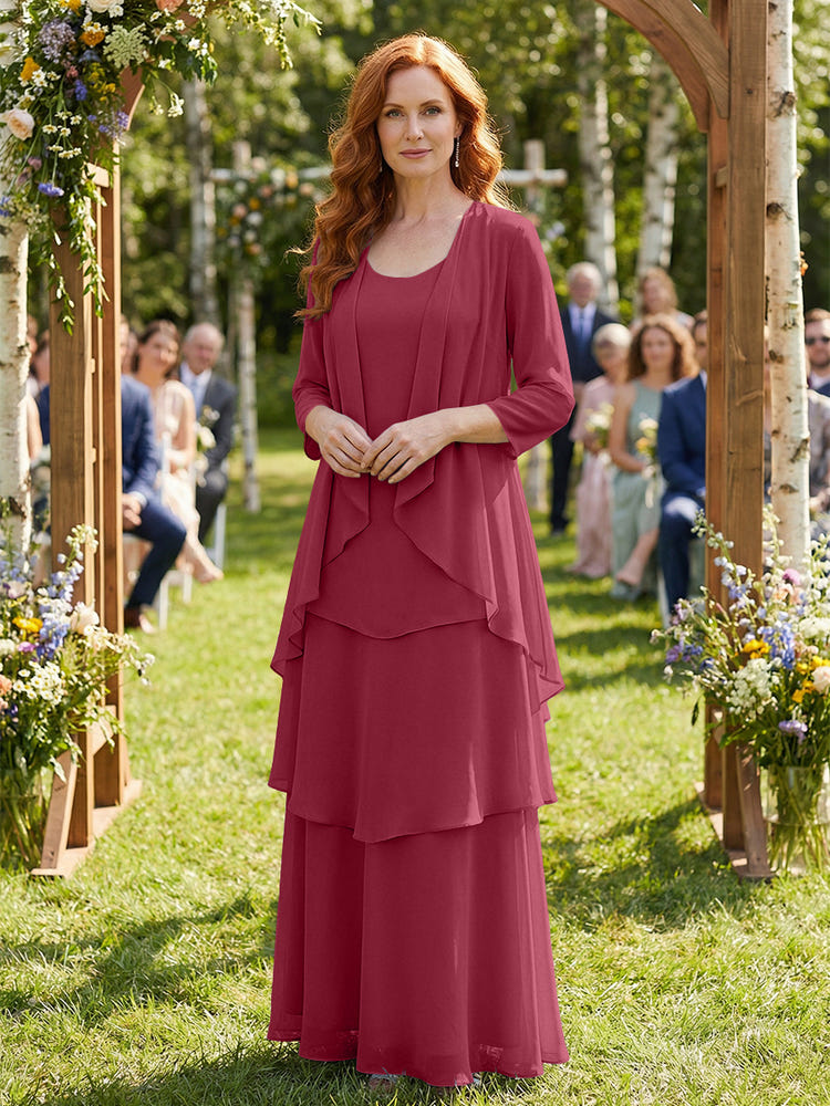Chiffon Tiered 2 Pieces Mother of the Bride Dresses with Jacket