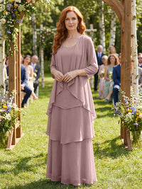 Chiffon Tiered 2 Piece Mother of the Bride Dresses with Wraps