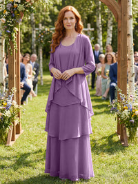 Chiffon Tiered 2 Piece Mother of the Bride Dresses with Wraps