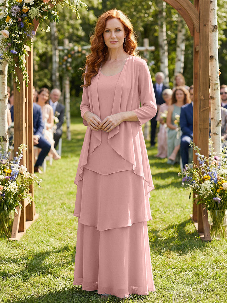 Chiffon Tiered 2 Pieces Mother of the Bride Dresses with Jacket