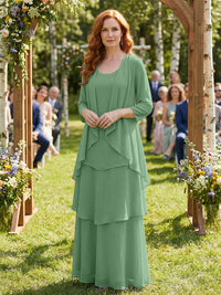 Chiffon Tiered 2 Piece Mother of the Bride Dresses with Wraps