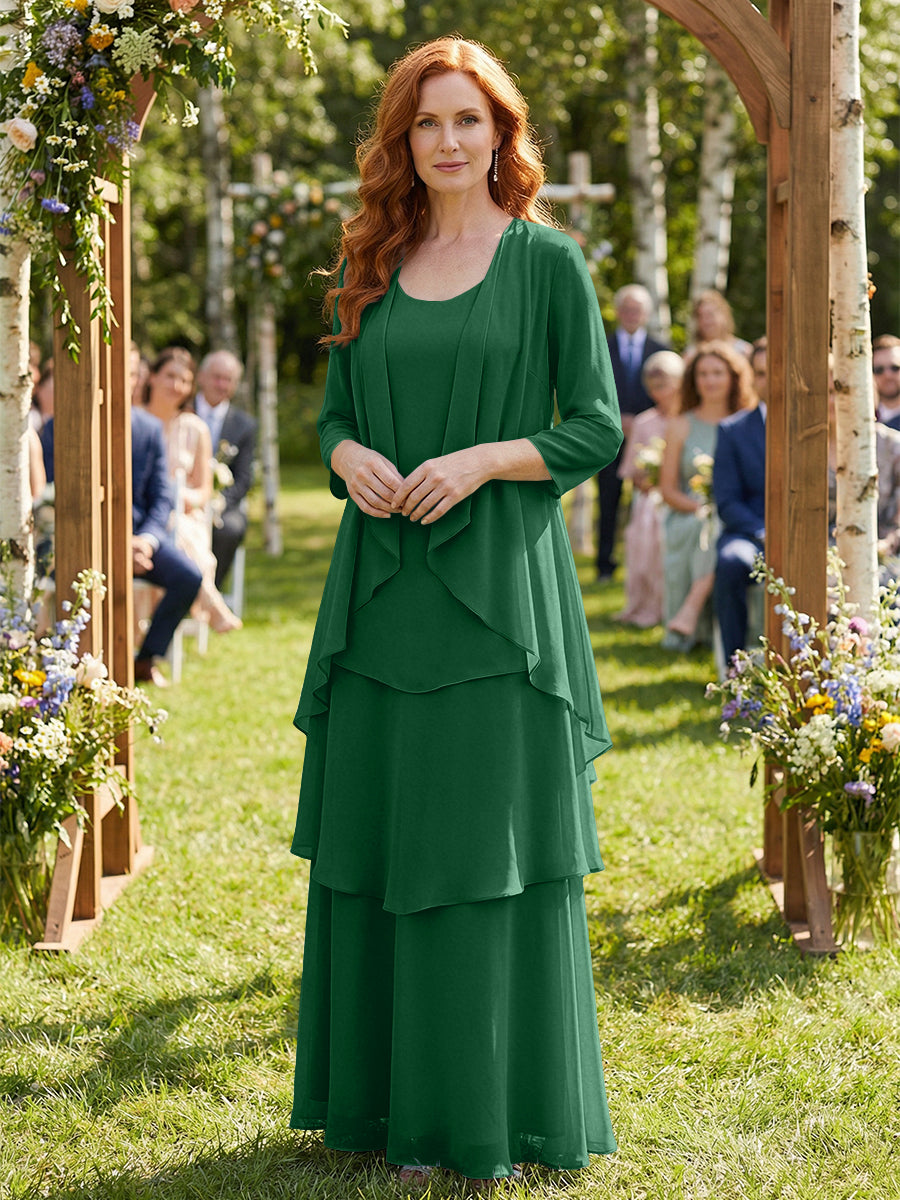 Chiffon Tiered 2 Piece Mother of the Bride Dresses with Wraps