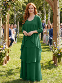 Chiffon Tiered 2 Piece Mother of the Bride Dresses with Wraps