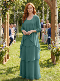 Chiffon Tiered 2 Piece Mother of the Bride Dresses with Wraps