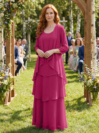 Chiffon Tiered 2 Piece Mother of the Bride Dresses with Wraps