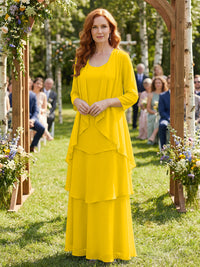 Chiffon Tiered 2 Piece Mother of the Bride Dresses with Wraps