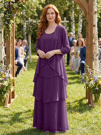 Chiffon Tiered 2 Piece Mother of the Bride Dresses with Wraps