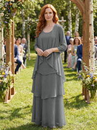 Chiffon Tiered 2 Piece Mother of the Bride Dresses with Wraps