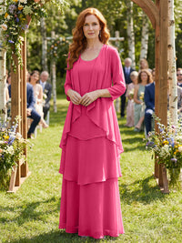 Chiffon Tiered 2 Piece Mother of the Bride Dresses with Wraps