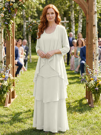 Chiffon Tiered 2 Piece Mother of the Bride Dresses with Wraps