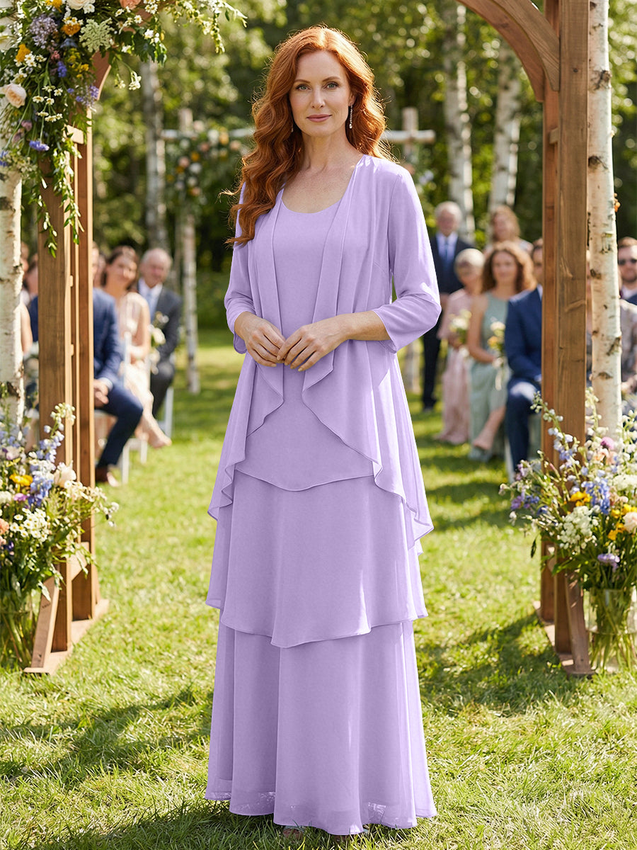 Chiffon Tiered 2 Piece Mother of the Bride Dresses with Wraps