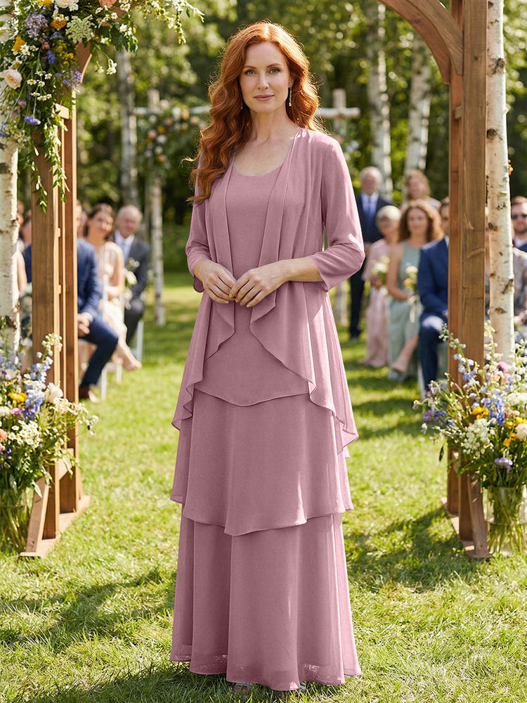 Chiffon Tiered 2 Pieces Mother of the Bride Dresses with Jacket