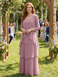 Chiffon Tiered 2 Piece Mother of the Bride Dresses with Wraps