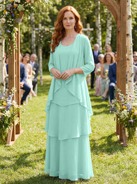 Chiffon Tiered 2 Piece Mother of the Bride Dresses with Wraps