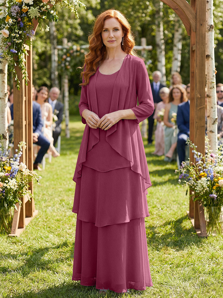 Chiffon Tiered 2 Piece Mother of the Bride Dresses with Wraps