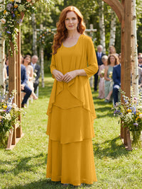 Chiffon Tiered 2 Piece Mother of the Bride Dresses with Wraps