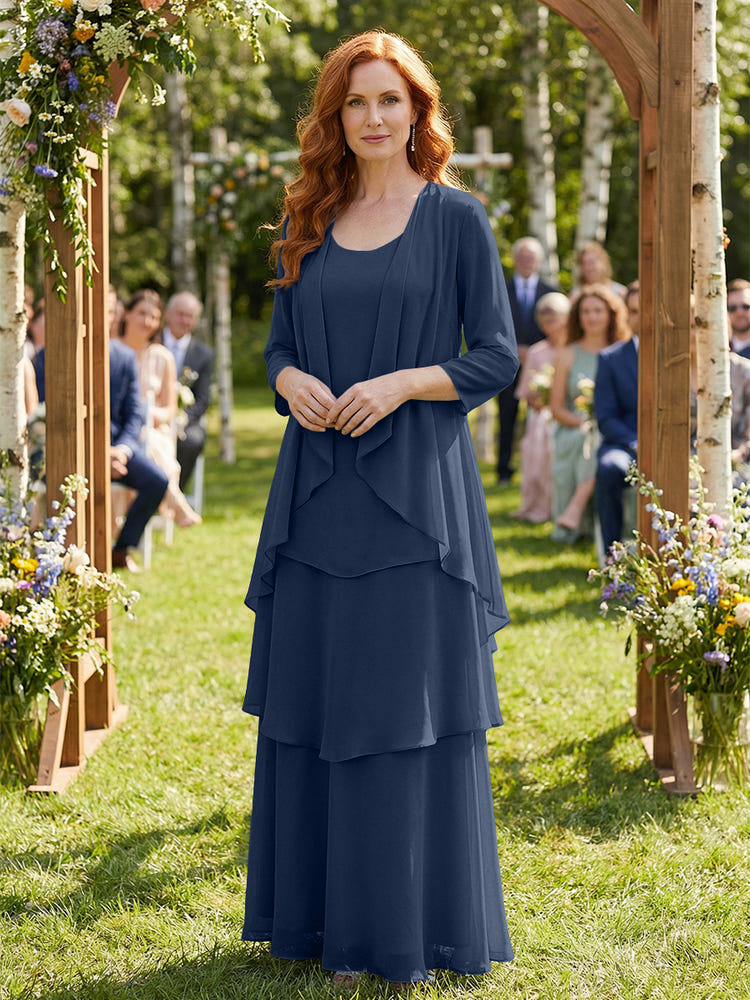 Chiffon Tiered 2 Pieces Mother of the Bride Dresses with Jacket