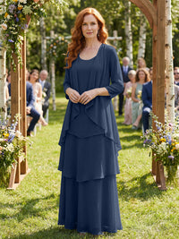 Chiffon Tiered 2 Piece Mother of the Bride Dresses with Wraps