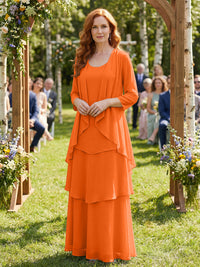 Chiffon Tiered 2 Piece Mother of the Bride Dresses with Wraps