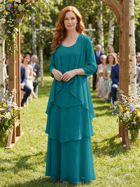 Chiffon Tiered 2 Piece Mother of the Bride Dresses with Wraps