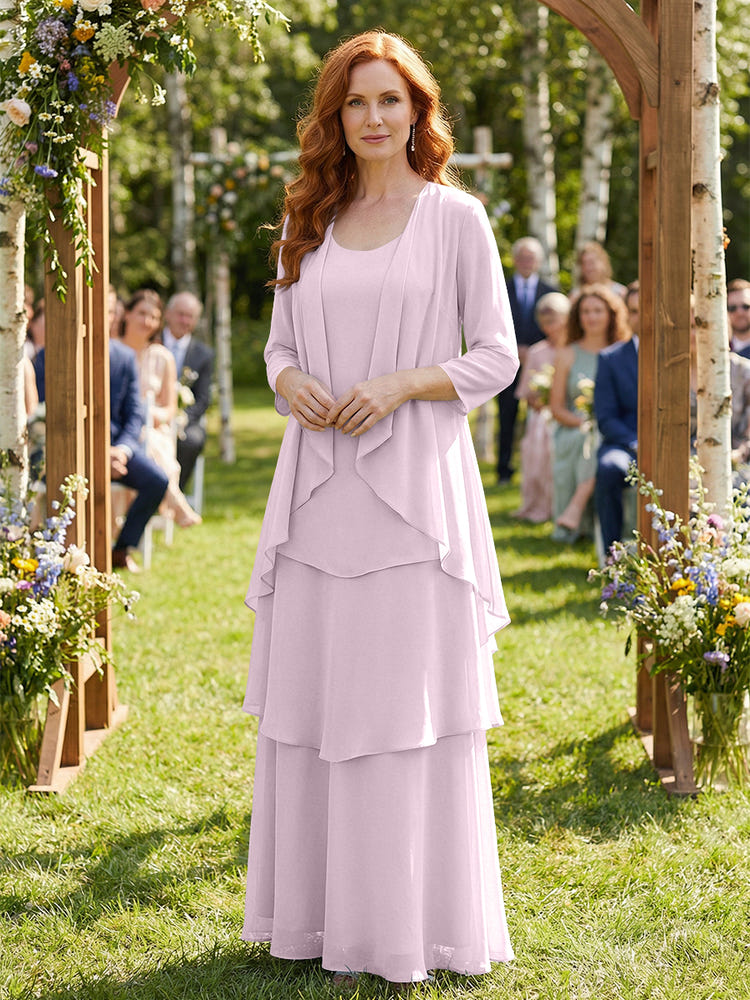 Chiffon Tiered 2 Pieces Mother of the Bride Dresses with Jacket