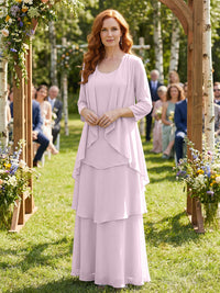 Chiffon Tiered 2 Piece Mother of the Bride Dresses with Wraps