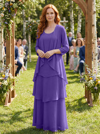 Chiffon Tiered 2 Piece Mother of the Bride Dresses with Wraps