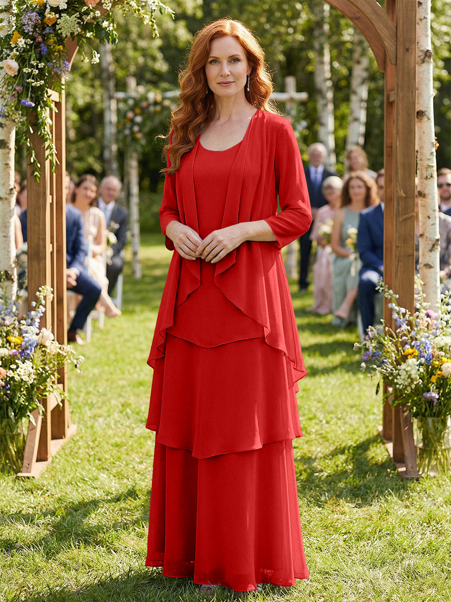 Chiffon Tiered 2 Piece Mother of the Bride Dresses with Wraps