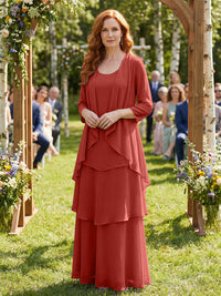 Chiffon Tiered 2 Piece Mother of the Bride Dresses with Wraps