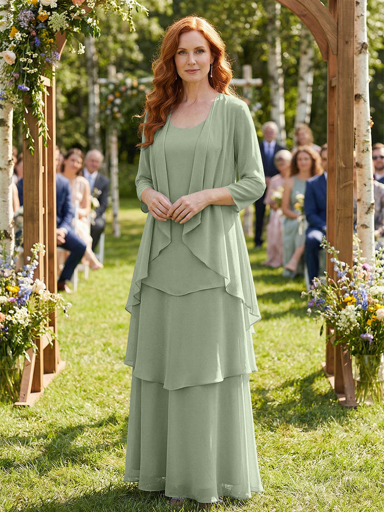 Chiffon Tiered 2 Pieces Mother of the Bride Dresses with Jacket