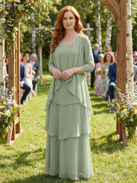 Chiffon Tiered 2 Piece Mother of the Bride Dresses with Wraps