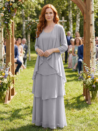 Chiffon Tiered 2 Piece Mother of the Bride Dresses with Wraps