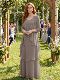 Chiffon Tiered 2 Piece Mother of the Bride Dresses with Wraps
