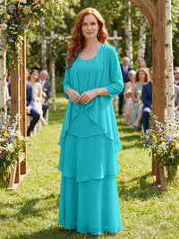 Chiffon Tiered 2 Piece Mother of the Bride Dresses with Wraps