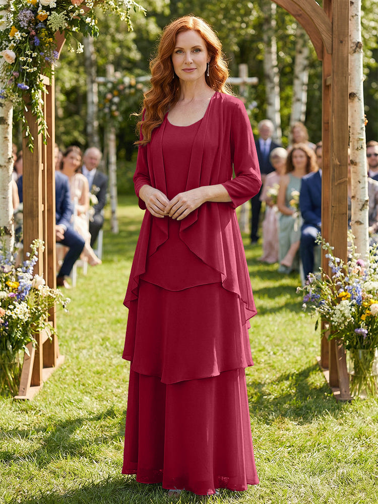 Chiffon Tiered 2 Pieces Mother of the Bride Dresses with Jacket