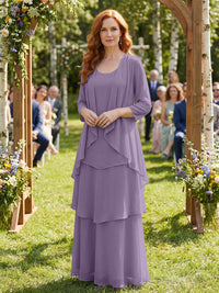 Chiffon Tiered 2 Piece Mother of the Bride Dresses with Wraps